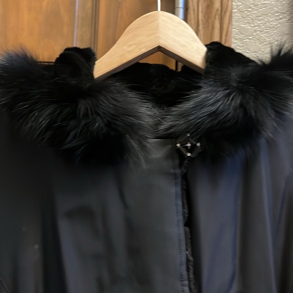 Women's size S/M Black Reversible 3/4 length Beaver coat with hood. Like new - Picture 3 of 8